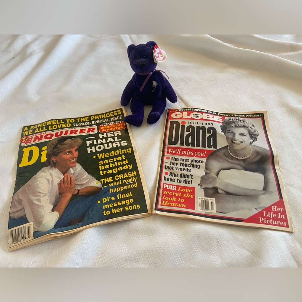 Princess Diana National Enquirer & Globe Magazine w/Beanie Baby